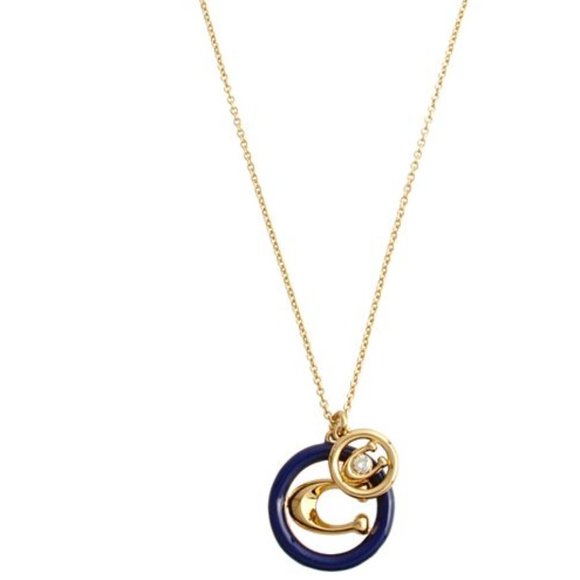 Coach Goldtone SIGNATURE C Blue Enamel Swarovski Crystal Double C Necklace - Picture 1 of 2